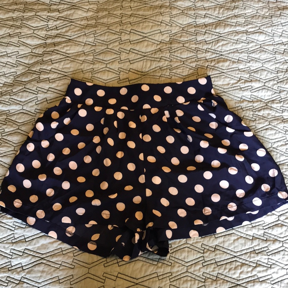 Navy and cream polka dot shorts